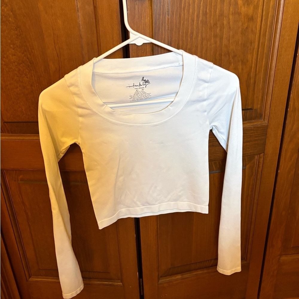 Free People White Long Sleeve Crop Top